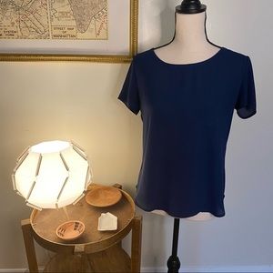 Pleione High Low Navy Pocket Short‎ Sleeve Blouse Top Size Small
